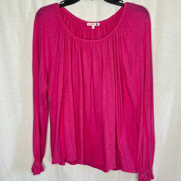 Sundry Gathered Raglan Long Sleeve Top Hot Pink Size 1 Small Pleated Loose Fit - Picture 3 of 10